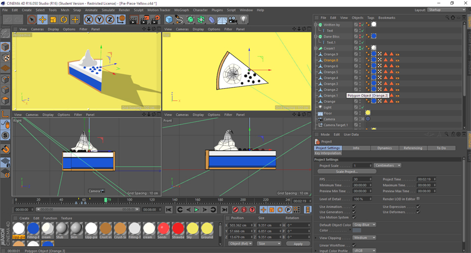 Screenshot in Cinema 4D of Cel Shading for a 3D, flat design look.